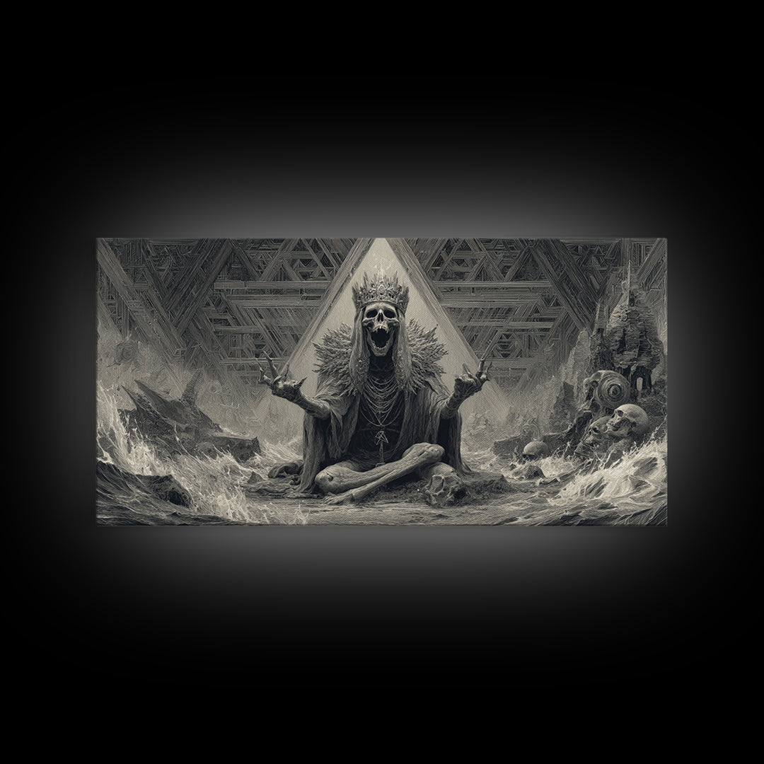 The Salt King Of The Black Shore, Grotesque Carnival Art, Wide Panoramic Art, Dark Halloween Decor, Framed Canvas Print, Horror Wall Art