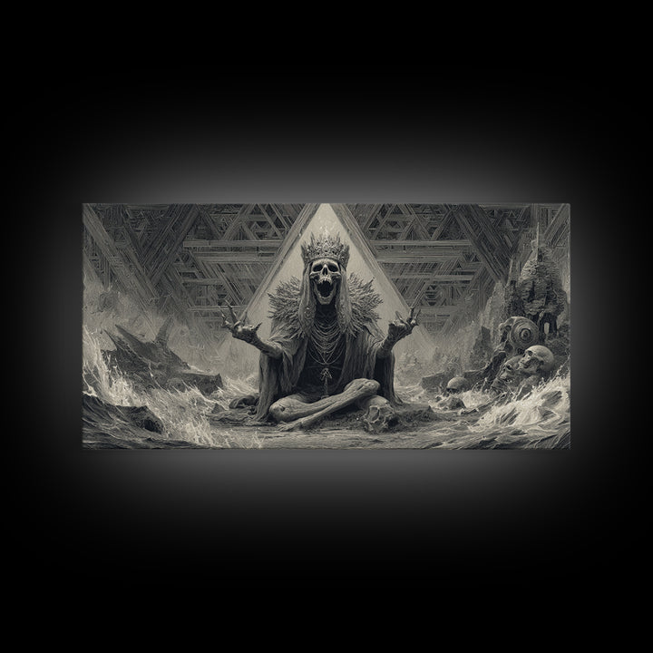 The Salt King Of The Black Shore, Grotesque Carnival Art, Wide Panoramic Art, Dark Halloween Decor, Framed Canvas Print, Horror Wall Art