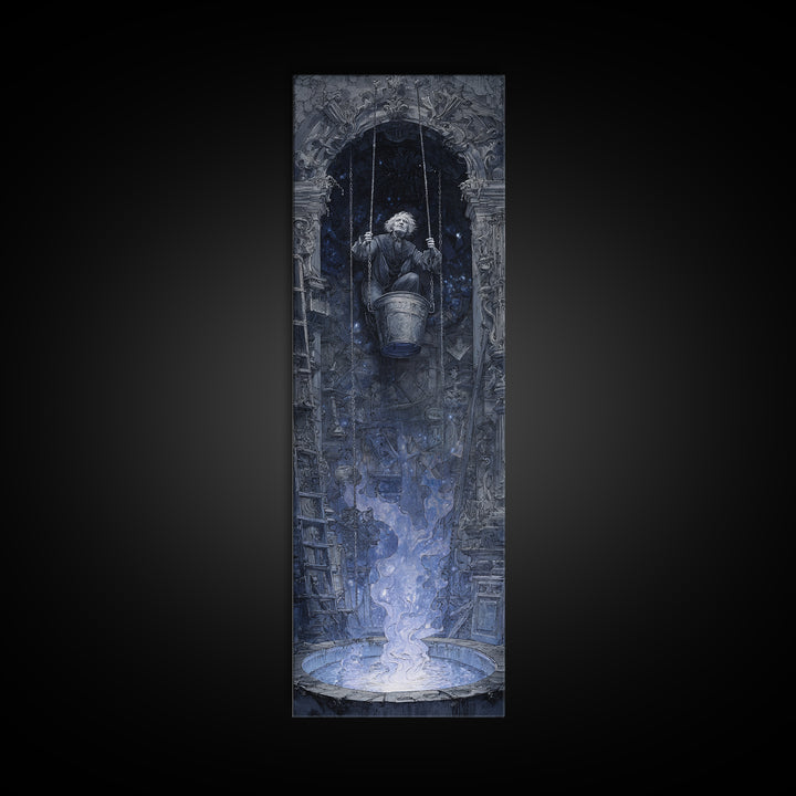 The Dreamwell Beneath Miskatonic, Ornate Symbolist Art, Tall Narrow Wall Art, Dark Halloween Decor, Framed Canvas Print