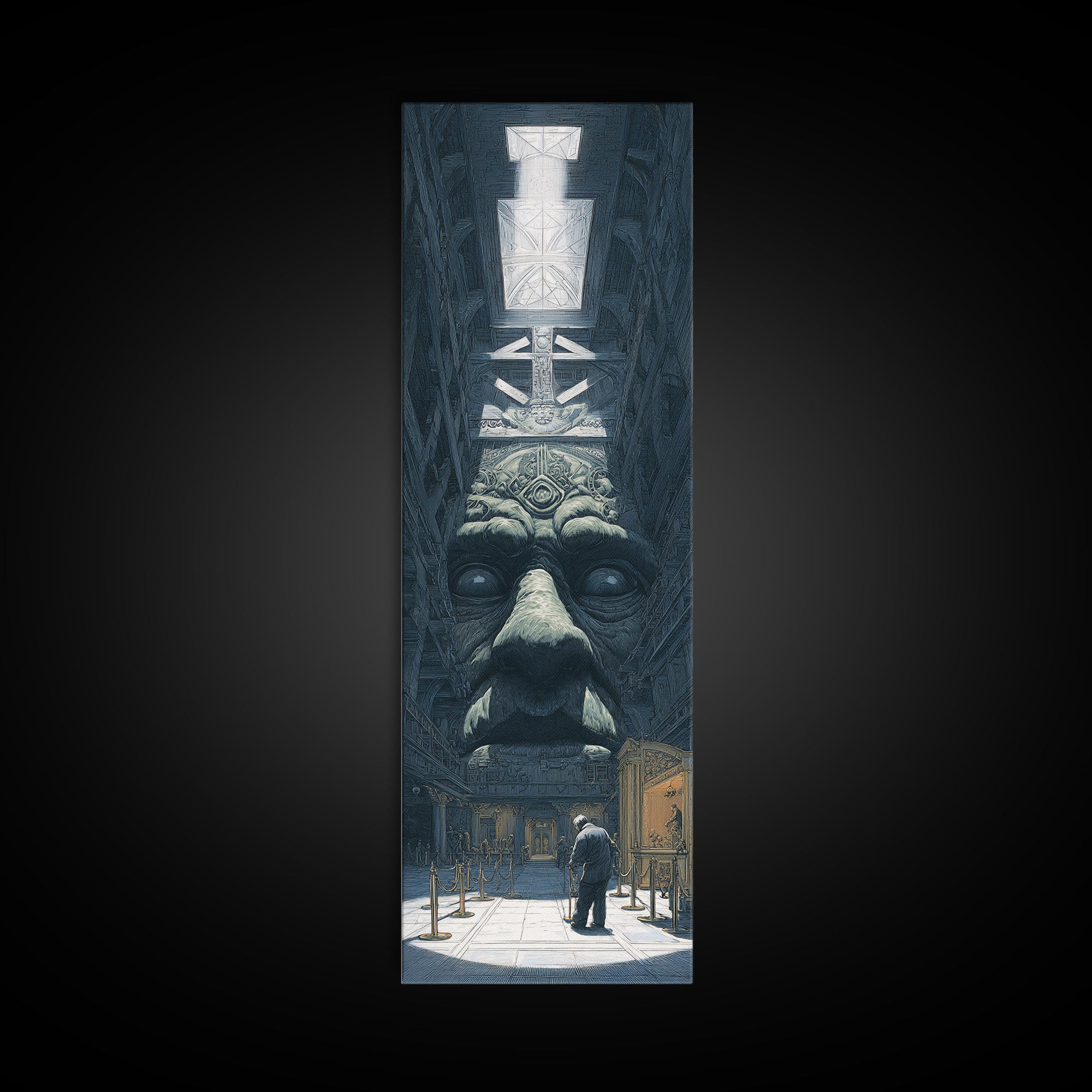 The Custodian Of The Whispering Idol, Gothic Engraving Art, Tall Narrow Wall Art, Eldritch Wall Decor, Framed Canvas Print