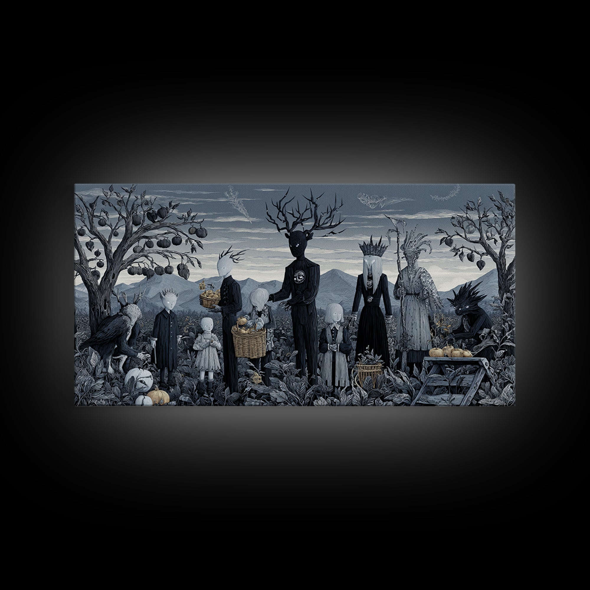 The Children Of The Star Orchard, Symbolist Dream Art, Wide Panoramic Art, Macabre Wall Art, Canvas Print, Halloween Wall Art