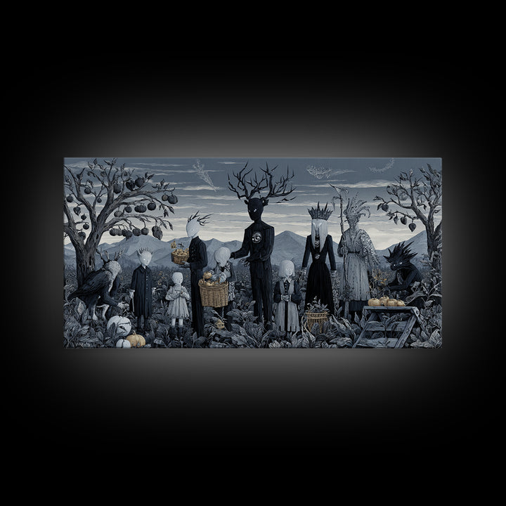 The Children Of The Star Orchard, Symbolist Dream Art, Wide Panoramic Art, Macabre Wall Art, Canvas Print, Halloween Wall Art