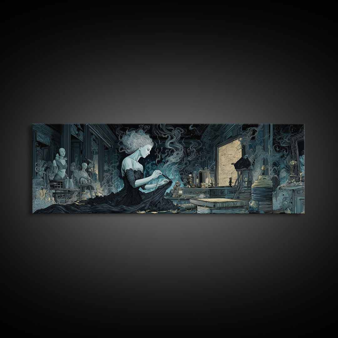 The Seamstress Of Living Nebulae, Expressionist Nightmare Art, Extra Wide Wall Art, Eldritch Wall Decor, Framed Canvas Print