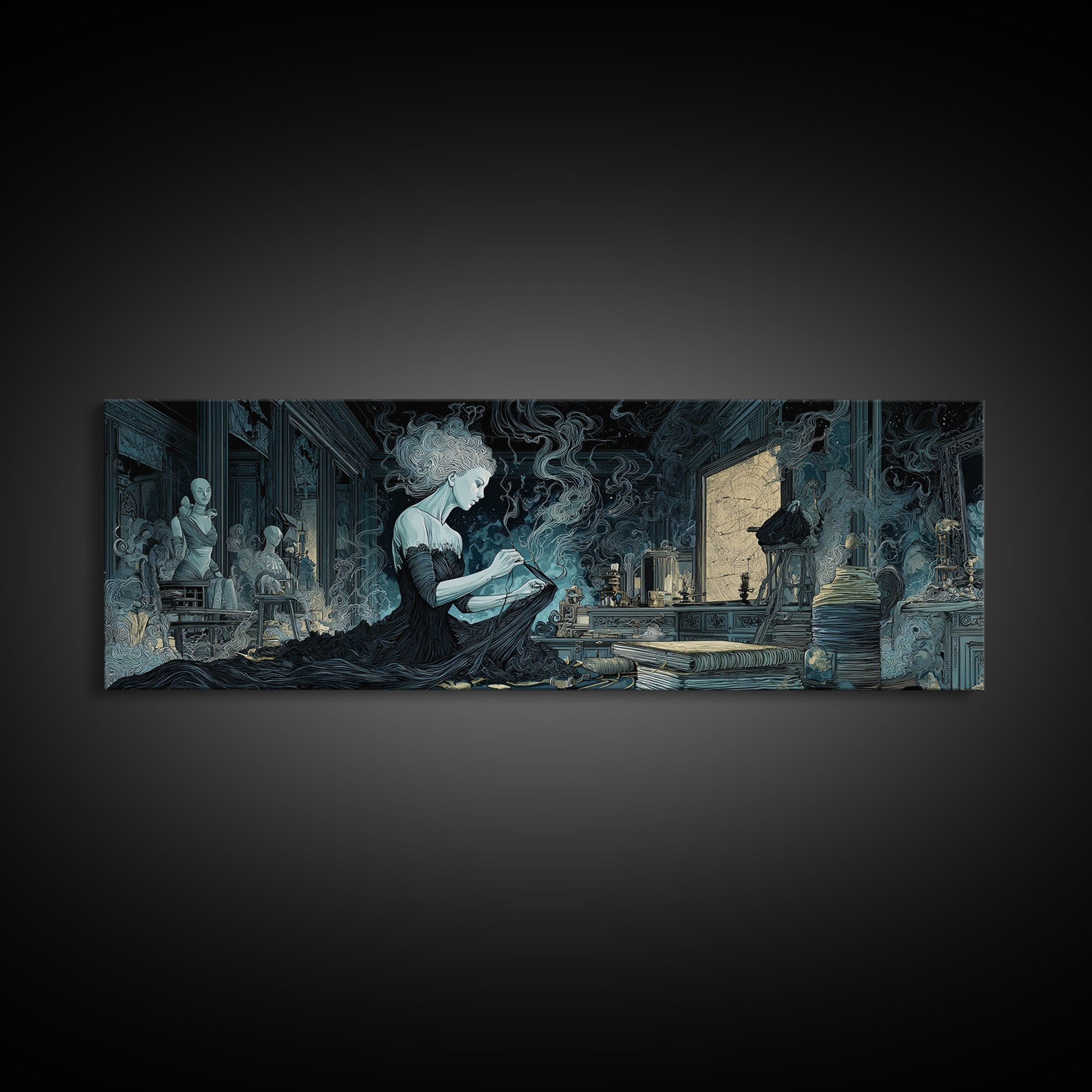 The Seamstress Of Living Nebulae, Expressionist Nightmare Art, Extra Wide Wall Art, Eldritch Wall Decor, Framed Canvas Print