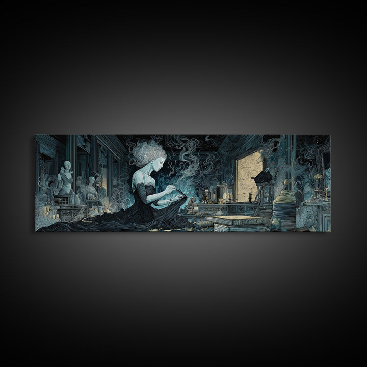 The Seamstress Of Living Nebulae, Expressionist Nightmare Art, Extra Wide Wall Art, Eldritch Wall Decor, Framed Canvas Print