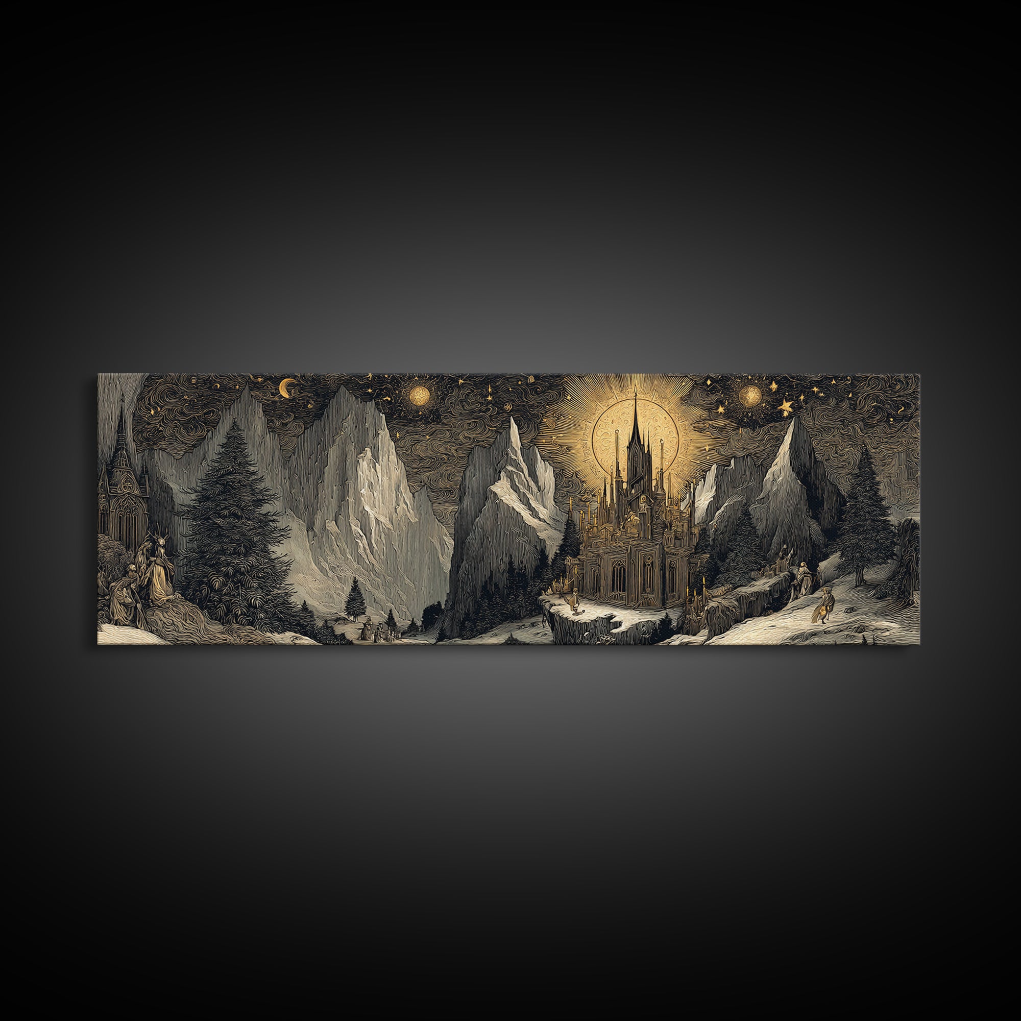 The Candelit Ark Of Forgotten Stars, Gothic Storybook Art, Extra Wide Wall Art, Macabre Wall Art, Canvas Print, Halloween Wall Art