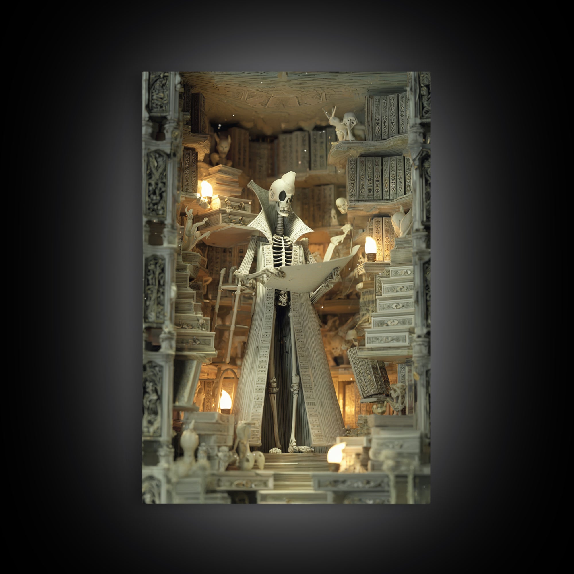 The Archivist Of Dreaming Bones, Stained Glass Gothic Art, Vertical Wall Art, Lovecraftian Horror Art, Framed Canvas Print