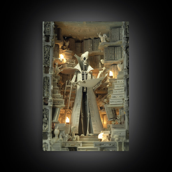 The Archivist Of Dreaming Bones, Stained Glass Gothic Art, Vertical Wall Art, Lovecraftian Horror Art, Framed Canvas Print
