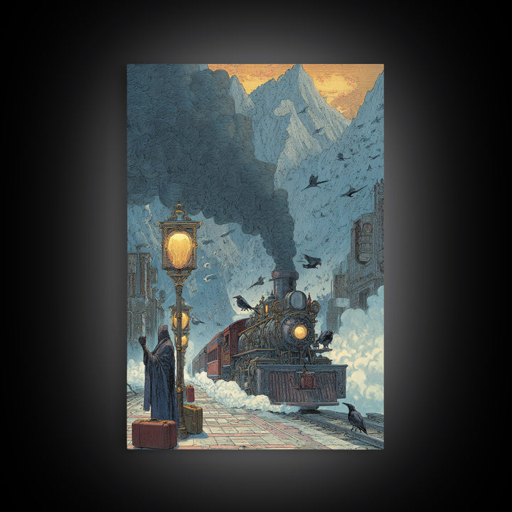 The Phantom Train To Kadath, Ornate Symbolist Art, Vertical Wall Art, Cosmic Horror Art, Canvas Print, Halloween Wall Art