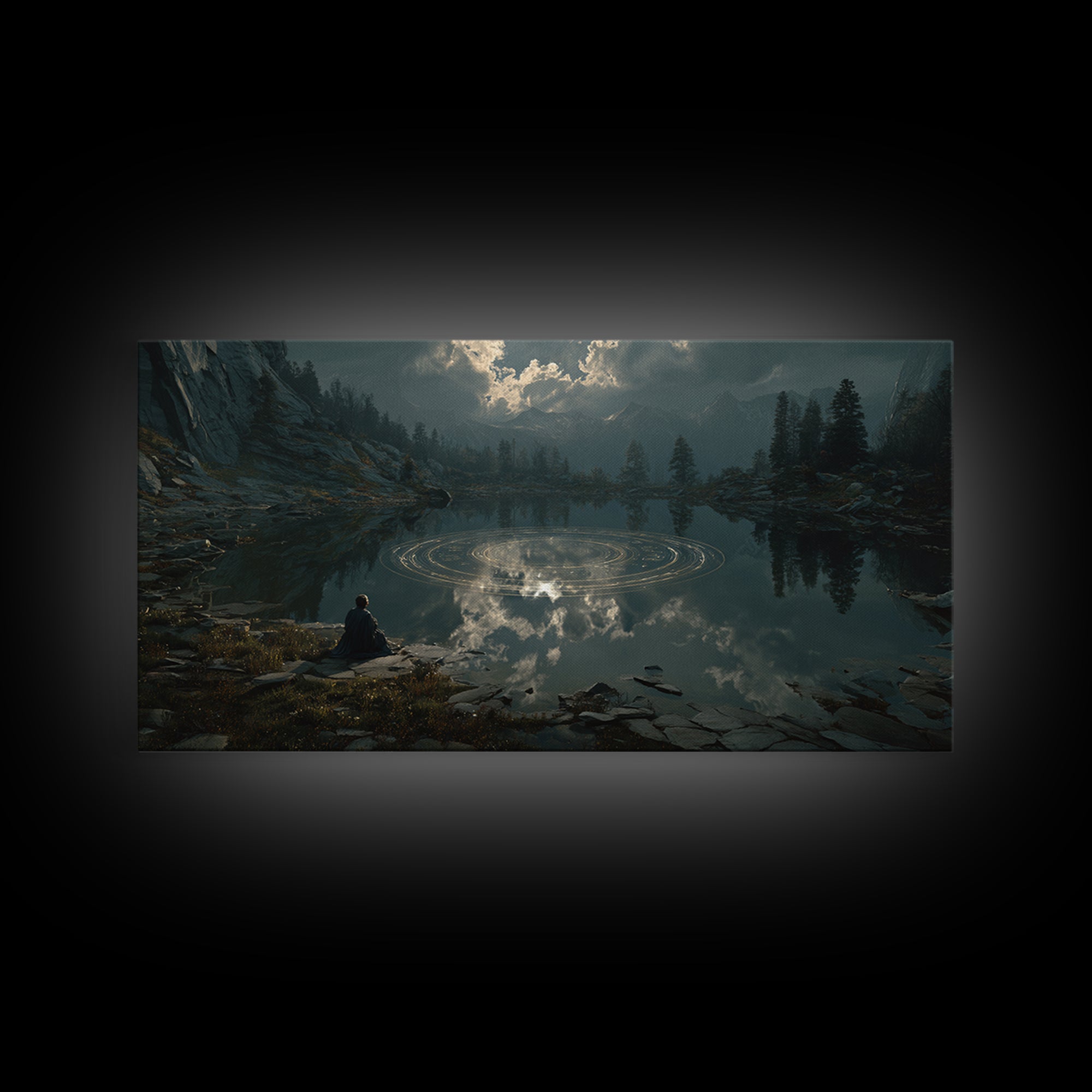 The Mirror Lake Of Lost Constellations, Grotesque Carnival Art, Wide Panoramic Art, Cosmic Horror Art, Canvas Print, Halloween Wall Art