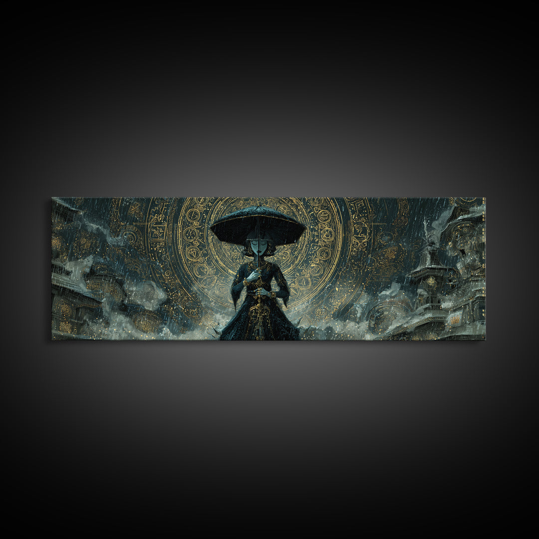 The Umbrella Of The Outer Rain, Ornate Symbolist Art, Extra Wide Wall Art, Eldritch Wall Decor, Framed Canvas Print