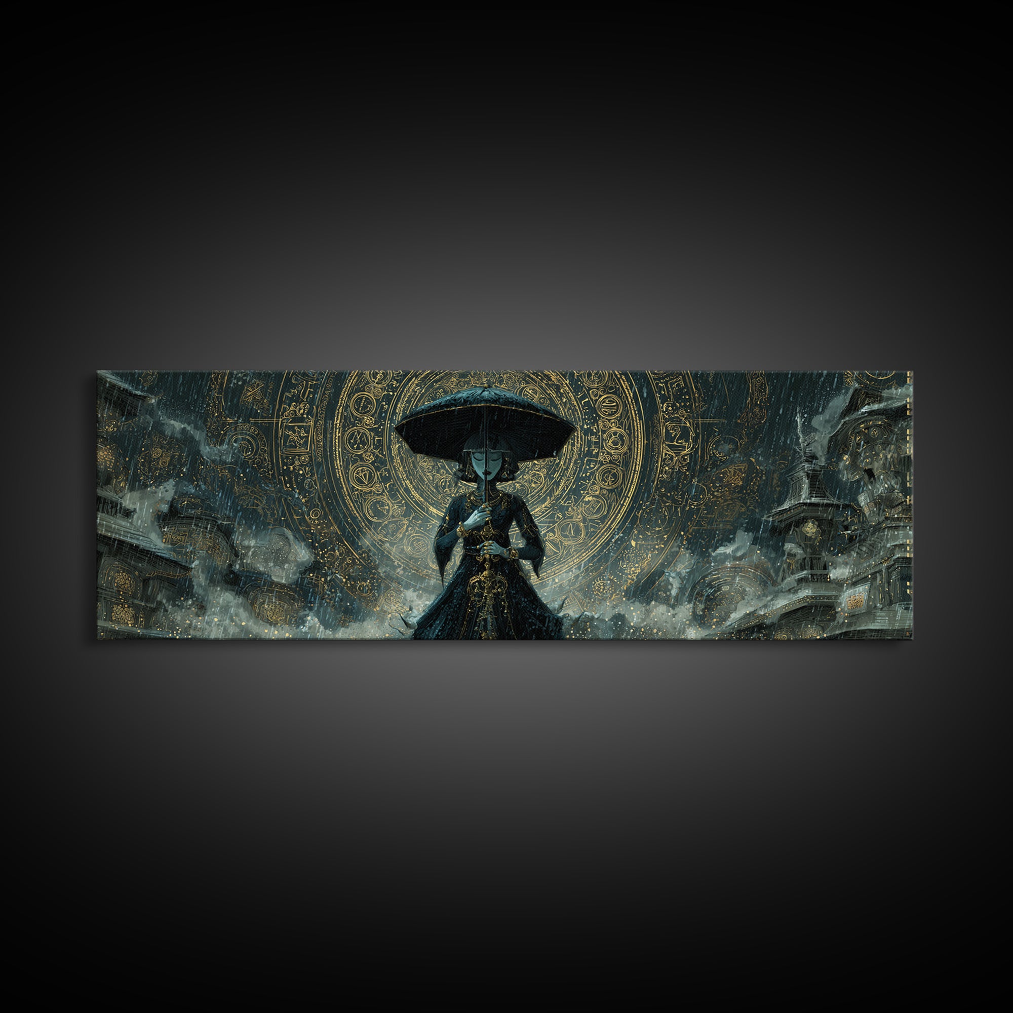 The Umbrella Of The Outer Rain, Ornate Symbolist Art, Extra Wide Wall Art, Eldritch Wall Decor, Framed Canvas Print
