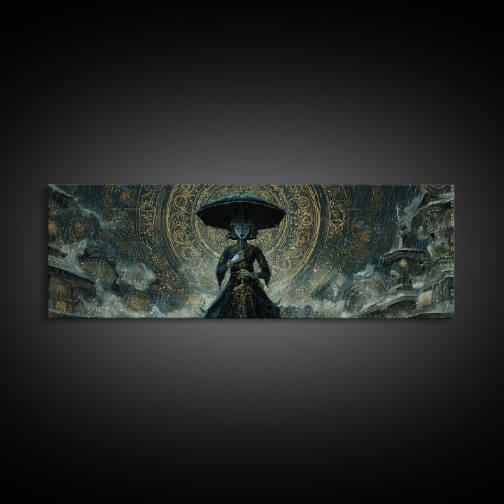 The Umbrella Of The Outer Rain, Ornate Symbolist Art, Extra Wide Wall Art, Eldritch Wall Decor, Framed Canvas Print