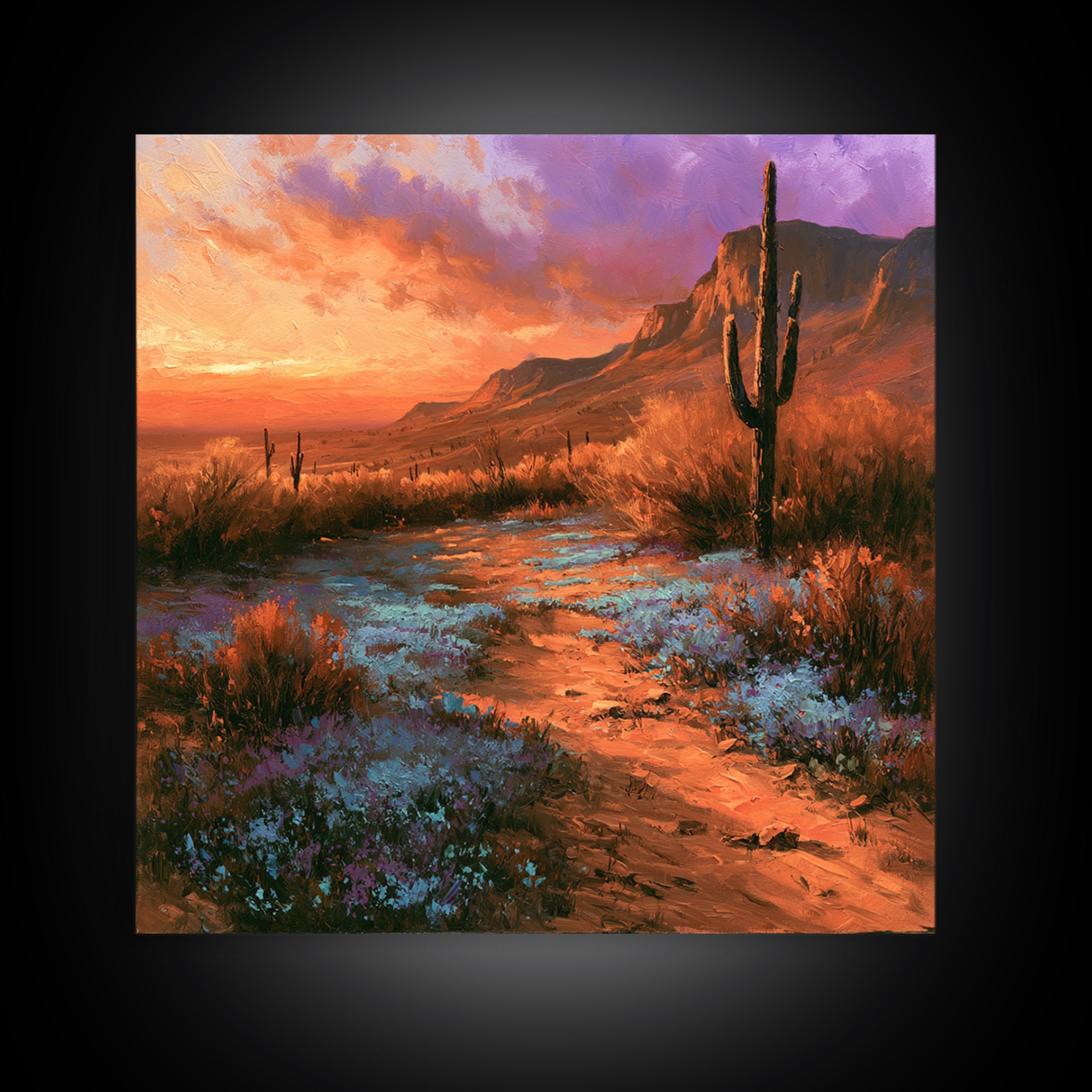 Desert Wildflowers After Spring Rain Framed Canvas Print, Desert Art, Nature Wall Art, Southwestern Decor, Fine Art, Desert, DES-1x1-100
