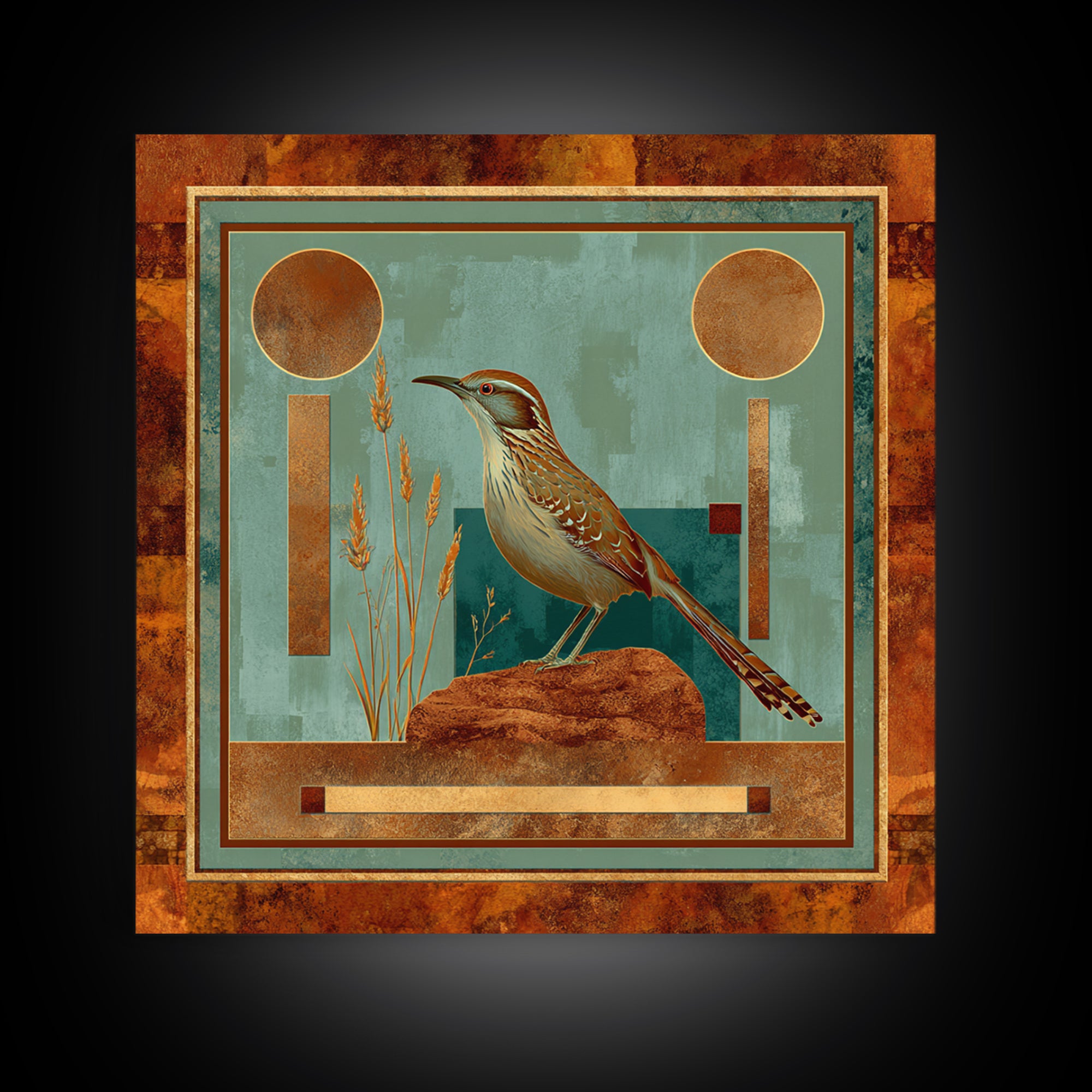 Roadrunner Bird in a Dry Wash Canvas Print, Desert Art, Living Room Art, Southwestern Decor, Watercolor Art, Desert, DES-1x1-14