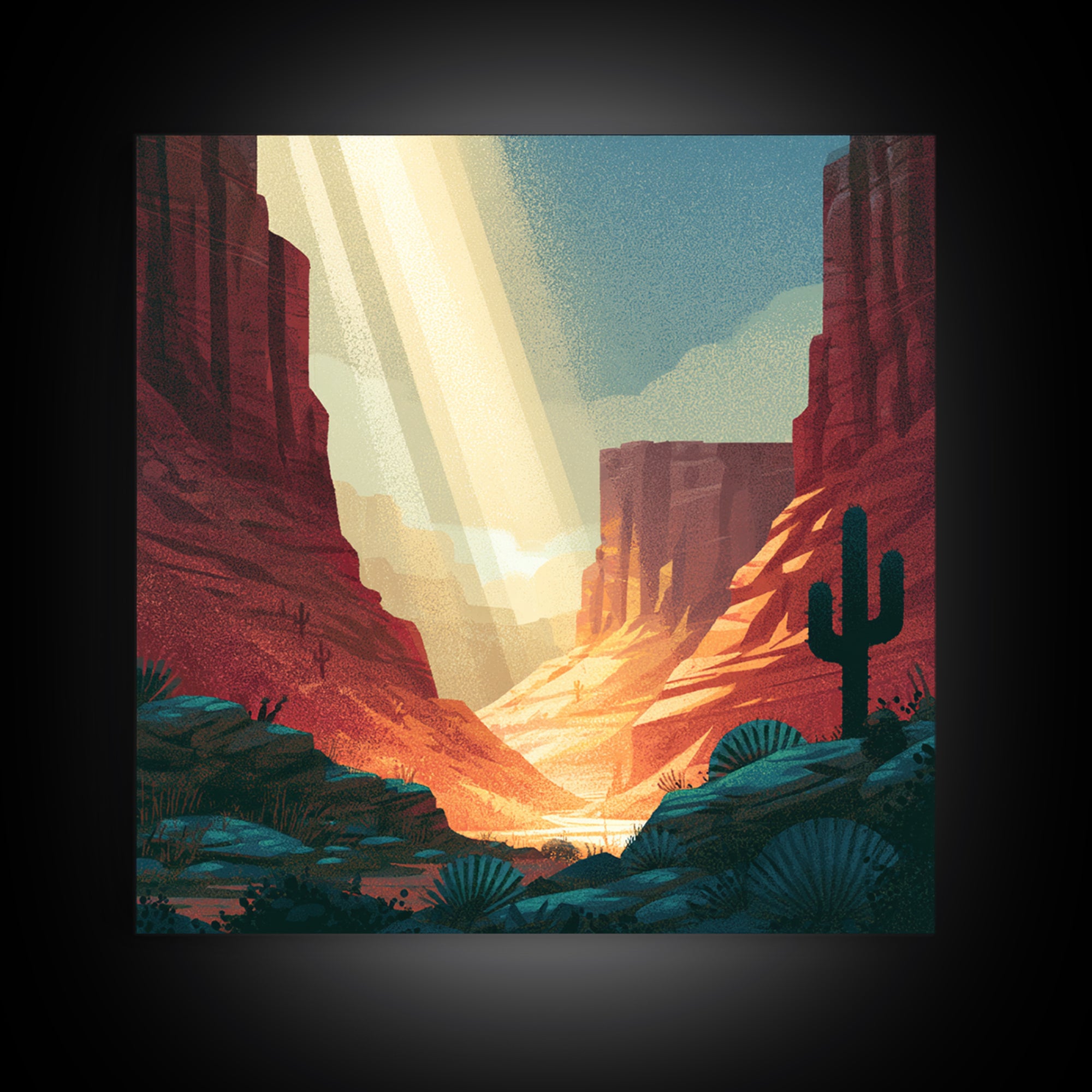 Sandstone Canyon with Dramatic Light Beam Framed Canvas Print, Desert Art, Abstract Wall Art, Southwestern Decor, DES-1x1-16