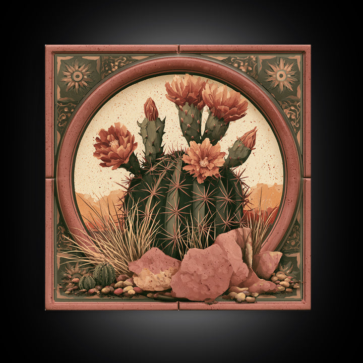 Cactus Botanical Plate Framed Canvas Print, Desert Art, Gallery Decor, Southwestern Decor, Fine Art, Desert, Home Decor, DES-1x1-32