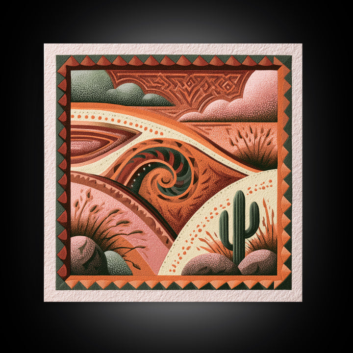 Wind Carved Dune Patterns from Above Framed Canvas Print, Desert Art, Boho, Southwestern Decor, Watercolor Art, Desert, DES-1x1-44