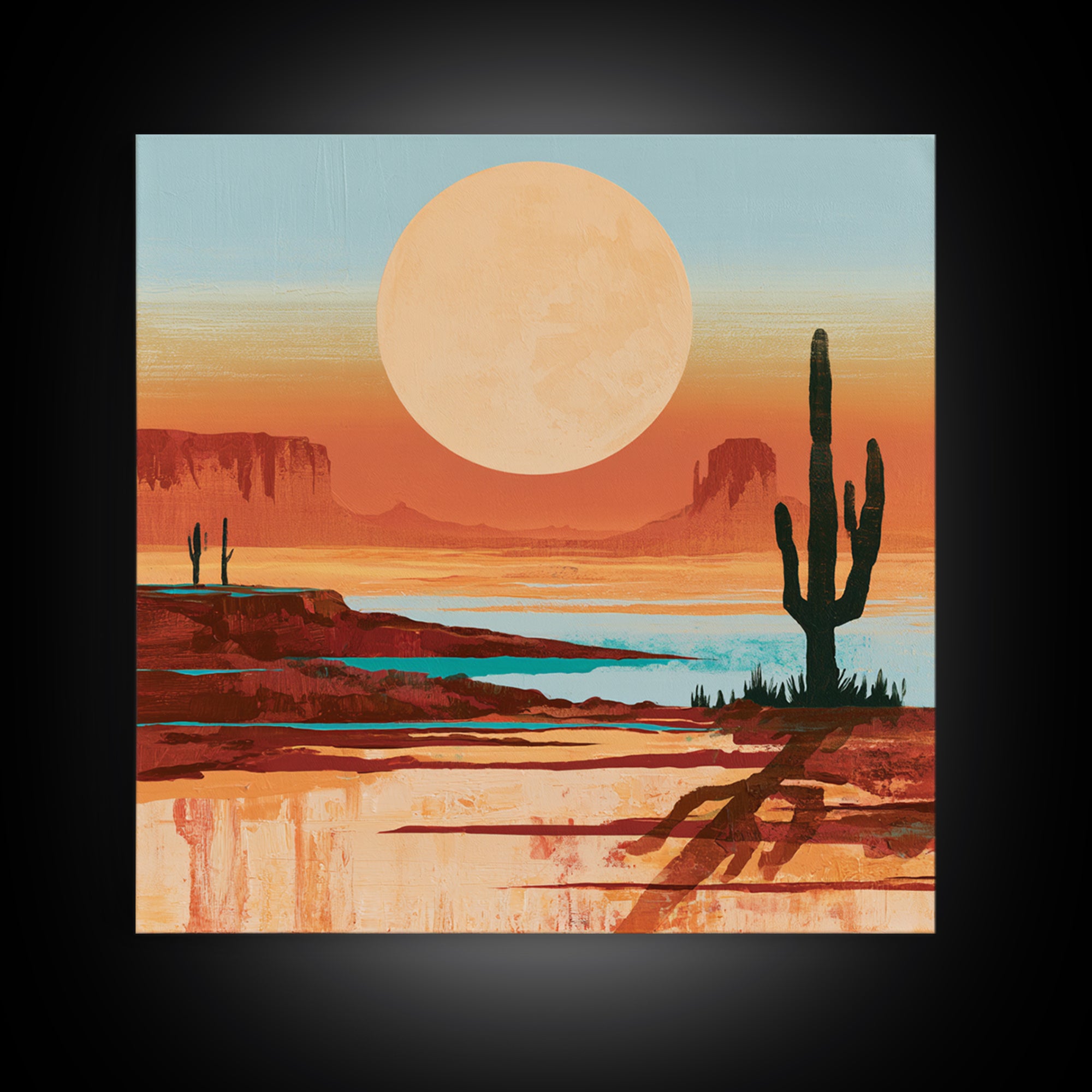 Minimal Beige Sun Framed Canvas Print, Desert Art, Gallery Decor, Southwestern Decor, Oil Painting, Desert, Home Decor, DES-1x1-46