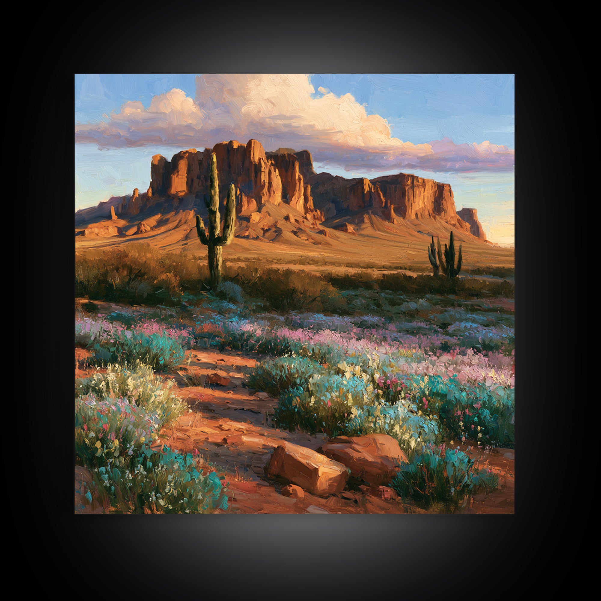 Desert Wildflowers After Spring Rain Framed Canvas Print, Desert Art, Modern Wall Art, Southwestern Decor, Watercolor Art, DES-1x1-52