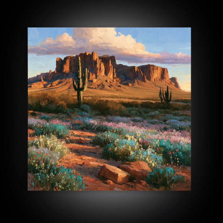 Desert Wildflowers After Spring Rain Framed Canvas Print, Desert Art, Modern Wall Art, Southwestern Decor, Watercolor Art, DES-1x1-52