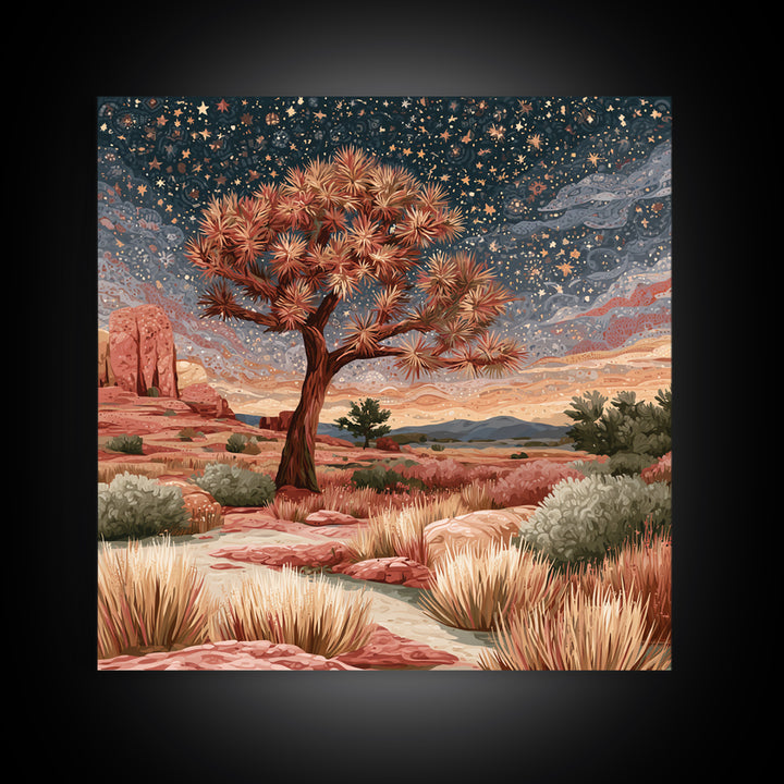 Joshua Tree under Star Filled Night Canvas Print, Desert Art, Modern Decor, Southwestern Decor, Fine Art, Desert, Room Decor, DES-1x1-54