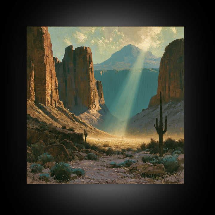 Sandstone Canyon with Dramatic Light Beam Framed Canvas Print, Desert Art, Boho Decor, Southwestern Decor, Fine Art, Desert, DES-1x1-64