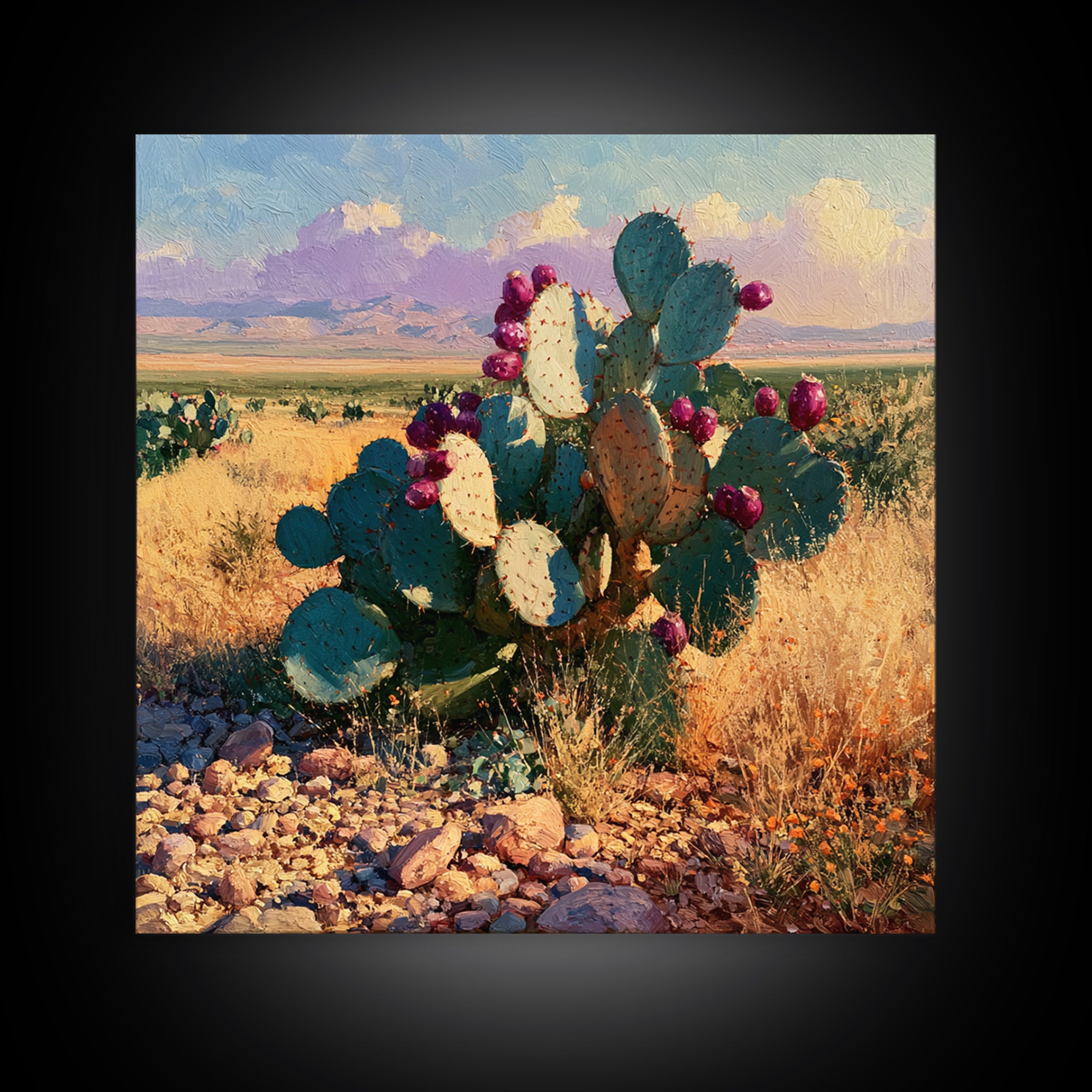 Prickly Pear Cactus Framed Canvas Print, Desert Art, Statement Artwork, Southwestern Decor, Fine Art, Desert, DES-1x1-67