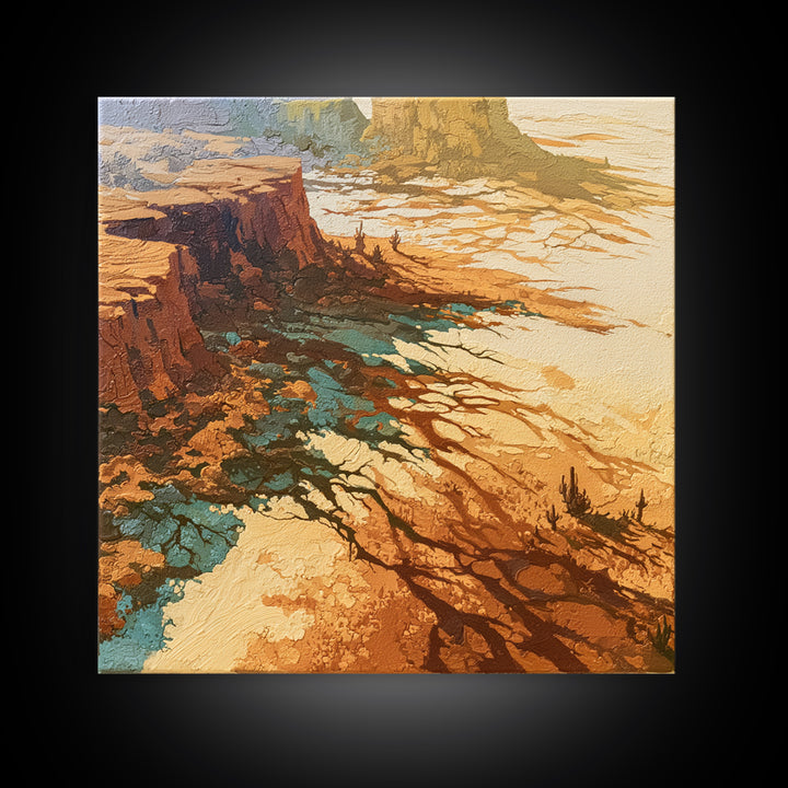 Wind Carved Dune Patterns from Above Framed Canvas Print, Desert Art, Western Wall Art, Southwestern Decor, Oil Painting, DES-1x1-68