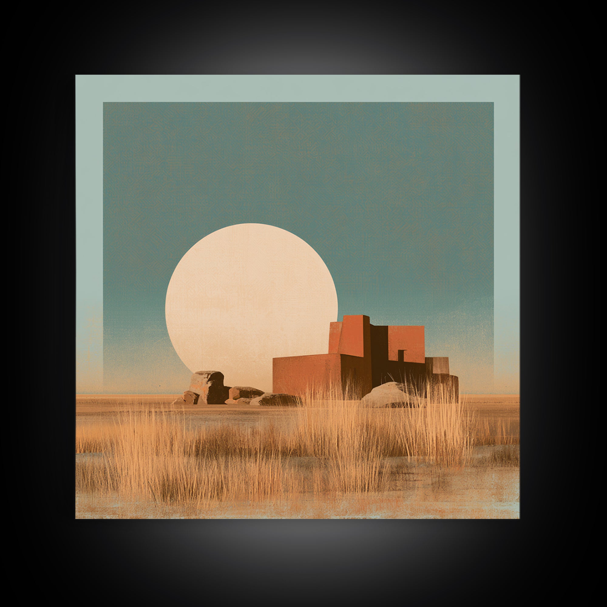 Minimal Beige Sun Framed Canvas Print, Desert Art, Gallery Decor, Southwestern Decor, Oil Painting, Desert, Home Decor, DES-1x1-70