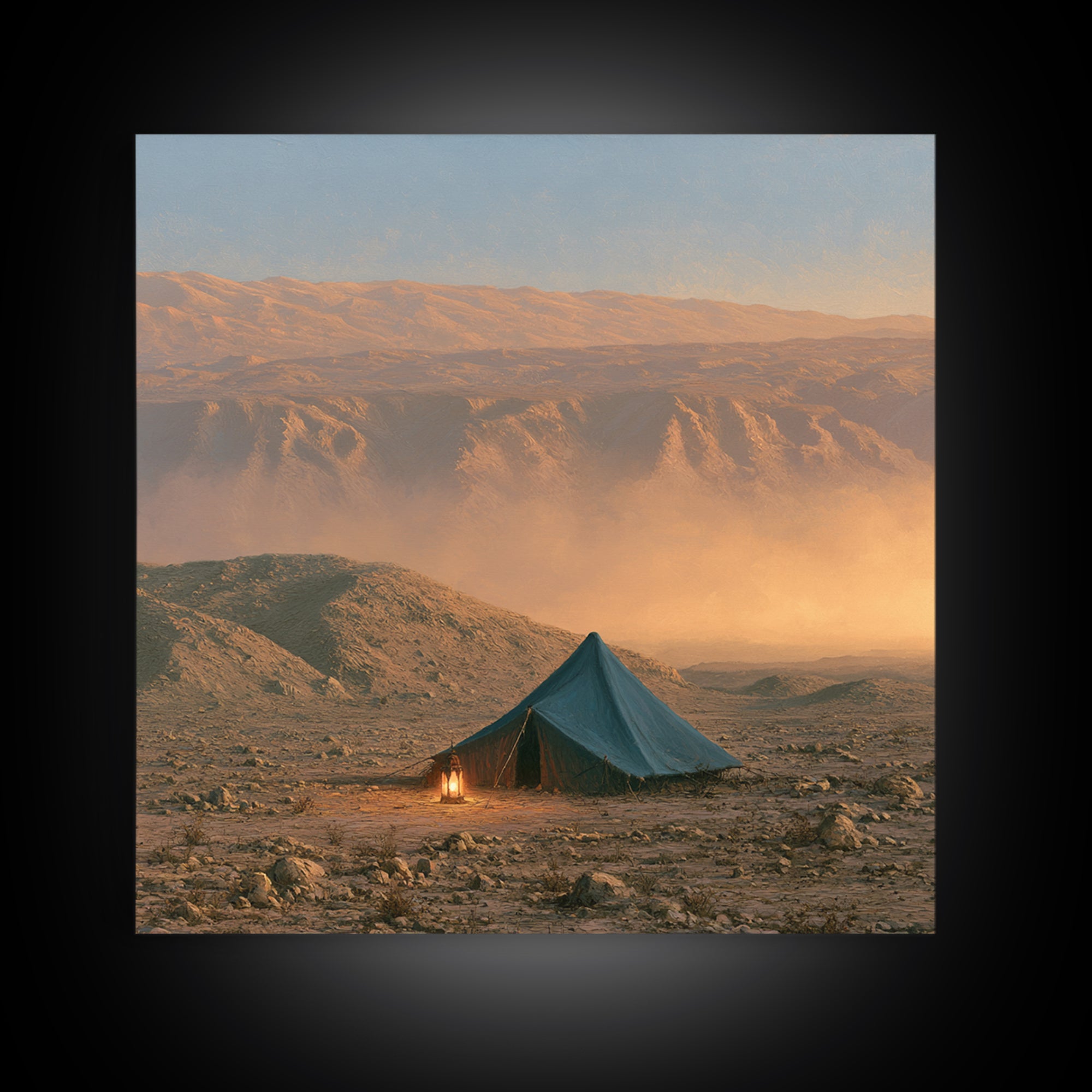 Moroccan Desert Tent Framed Canvas Print, Desert Art, Textured Painting, Southwestern Decor, Oil Painting, Desert, DES-1x1-83