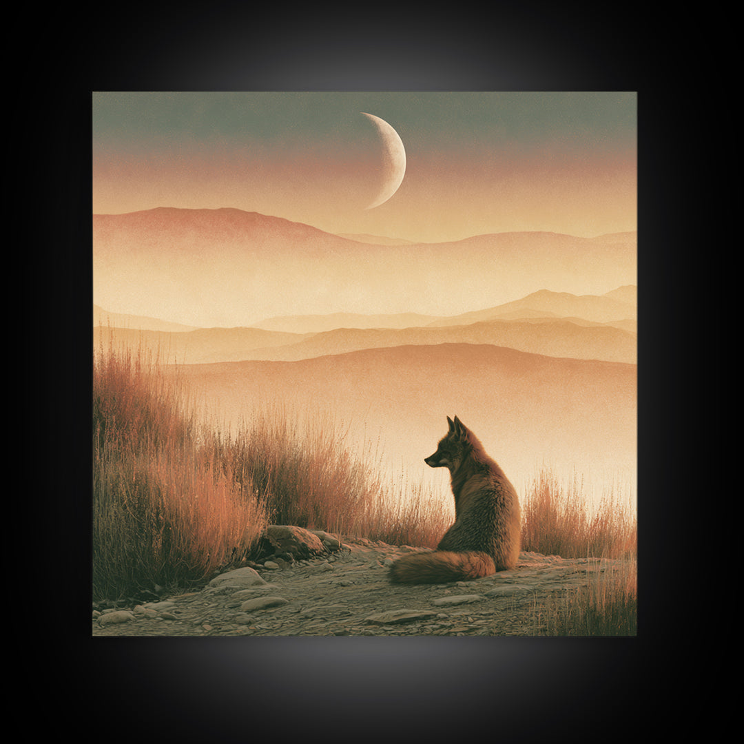Desert Fox Beneath a Crescent Moon Canvas Print, Desert Art, Printable Wall Art, Southwestern Decor, Fine Art, Desert, DES-1x1-89