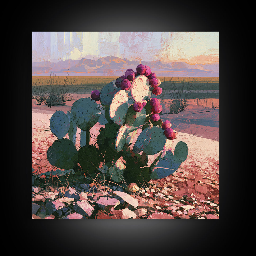 Prickly Pear Cactus Canvas Print, Desert Art, Minimalist Decor, Southwestern Decor, Fine Art, Desert, Boho, Original Art, DES-1x1-91