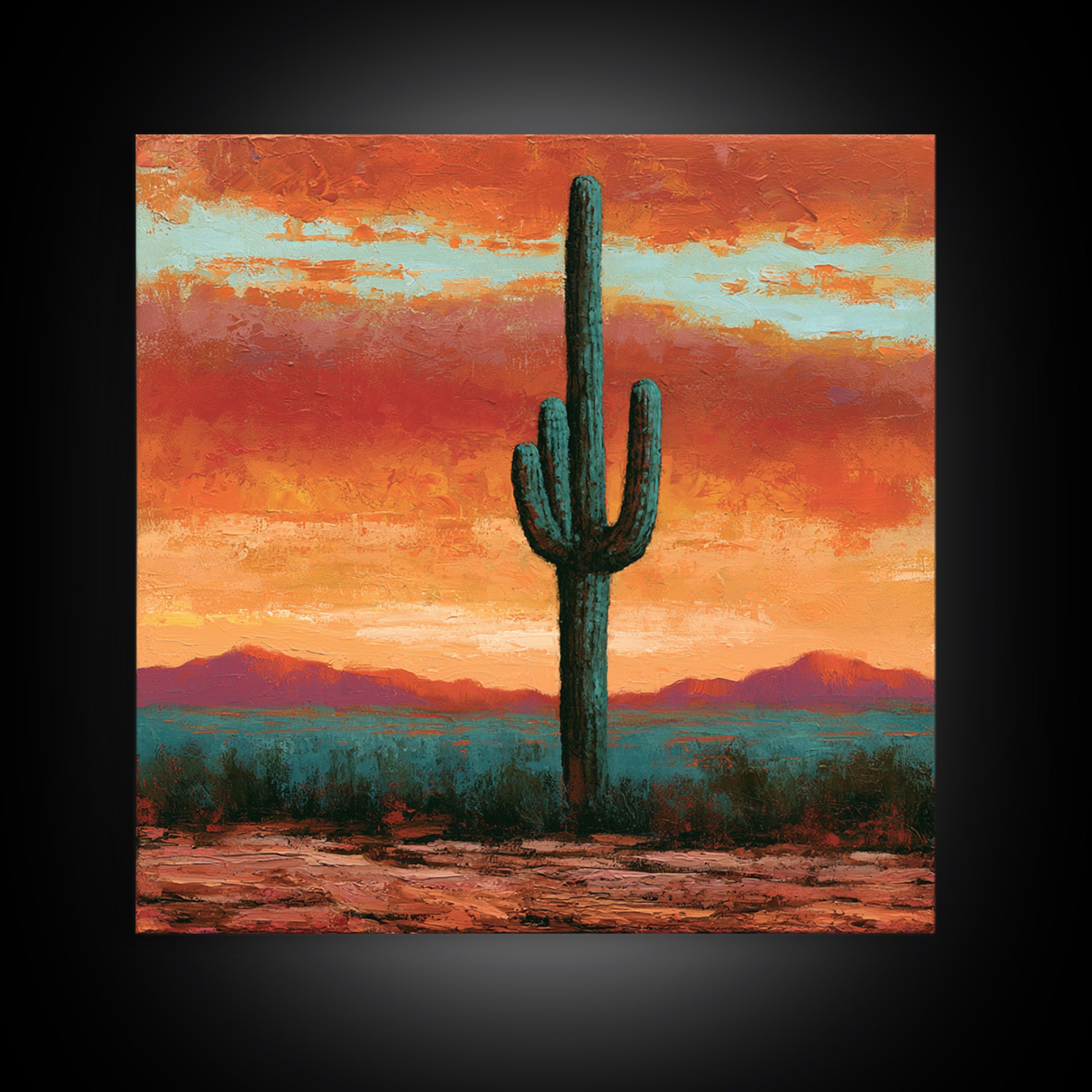 Saguaro Cactus under Orange Sunset Sky Canvas Print, Desert Art, Printable Art, Southwestern Decor, Fine Art, Desert, DES-1x1-97