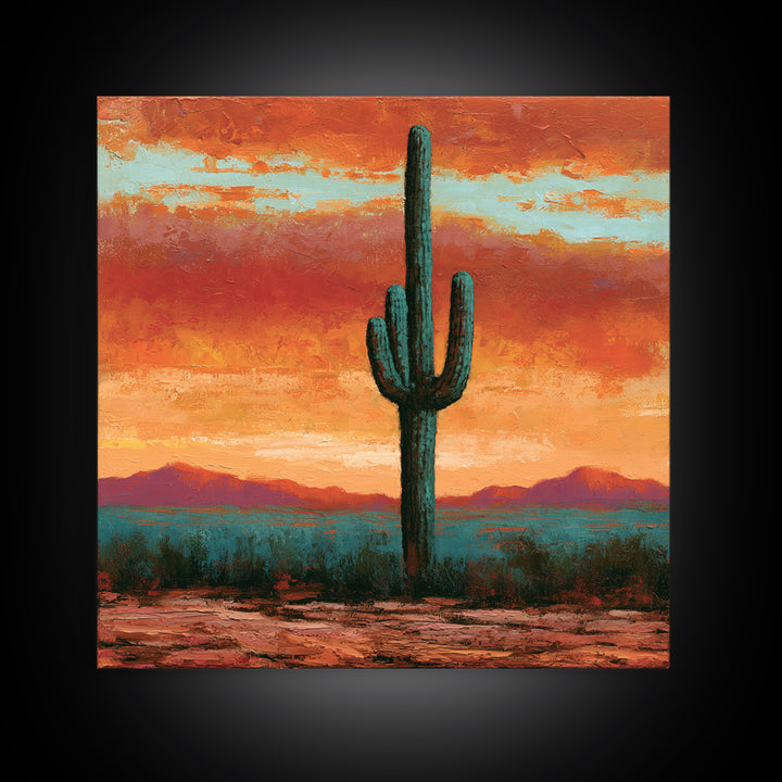 Saguaro Cactus under Orange Sunset Sky Canvas Print, Desert Art, Printable Art, Southwestern Decor, Fine Art, Desert, DES-1x1-97