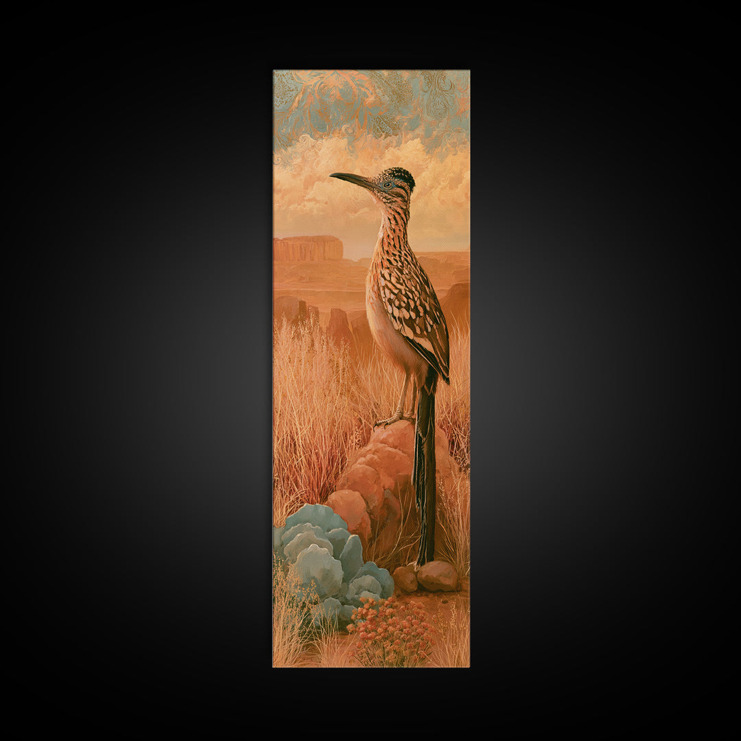 Roadrunner Bird in a Dry Wash Canvas Print, Desert Art, Modern Decor, Southwestern Decor, Fine Art, Desert, Room Decor, DES-1x3-2