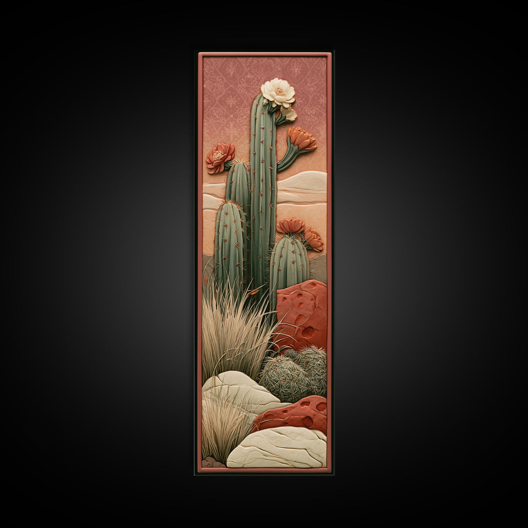Cactus Botanical Plate Framed Canvas Print, Desert Art, Boho, Southwestern Decor, Fine Art, Desert, Mountain Wall Art, DES-1x3-20