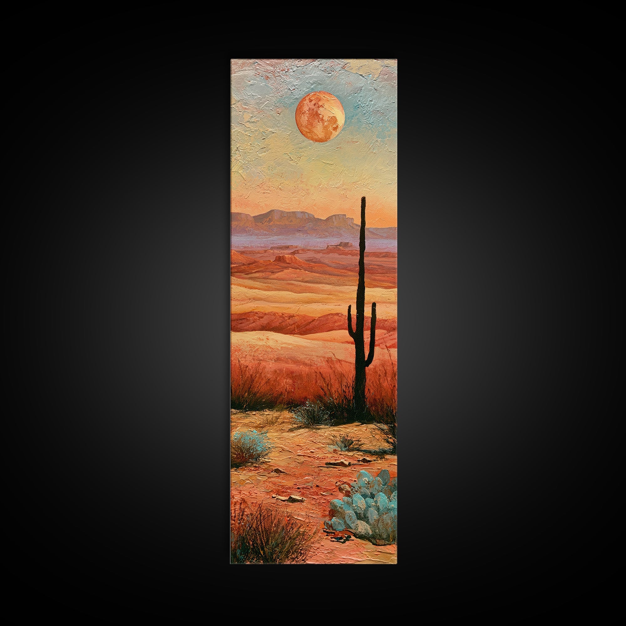 Desert Moon over Rolling Sand Canvas Print, Desert Art, Neutral Decor, Southwestern Decor, Oil Painting, Desert, Wall Decor, DES-1x3-22
