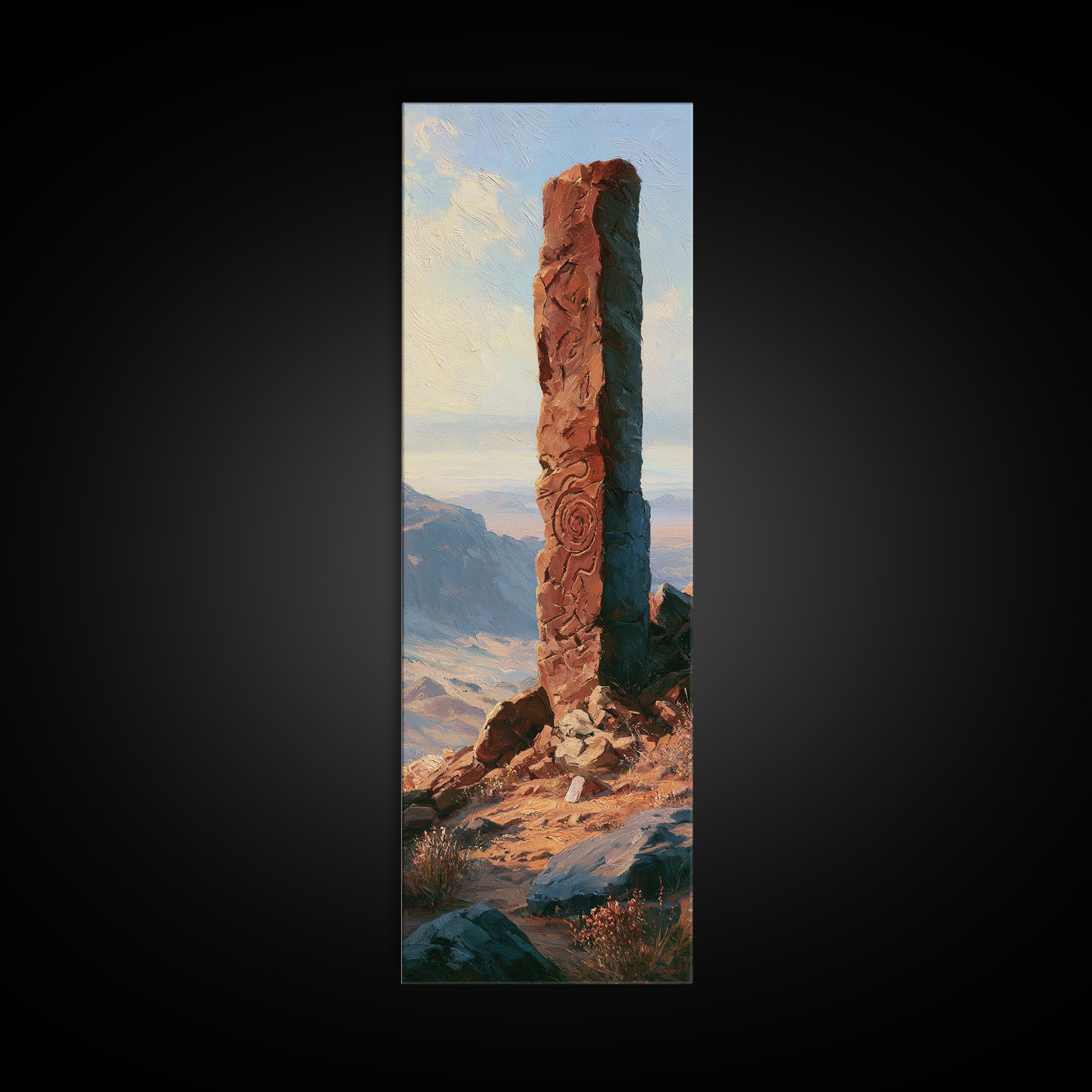 Ancient Desert Petroglyph Design Canvas Print, Desert Art, Landscape Wall Art, Southwestern Decor, Oil Painting, Desert, DES-1x3-33