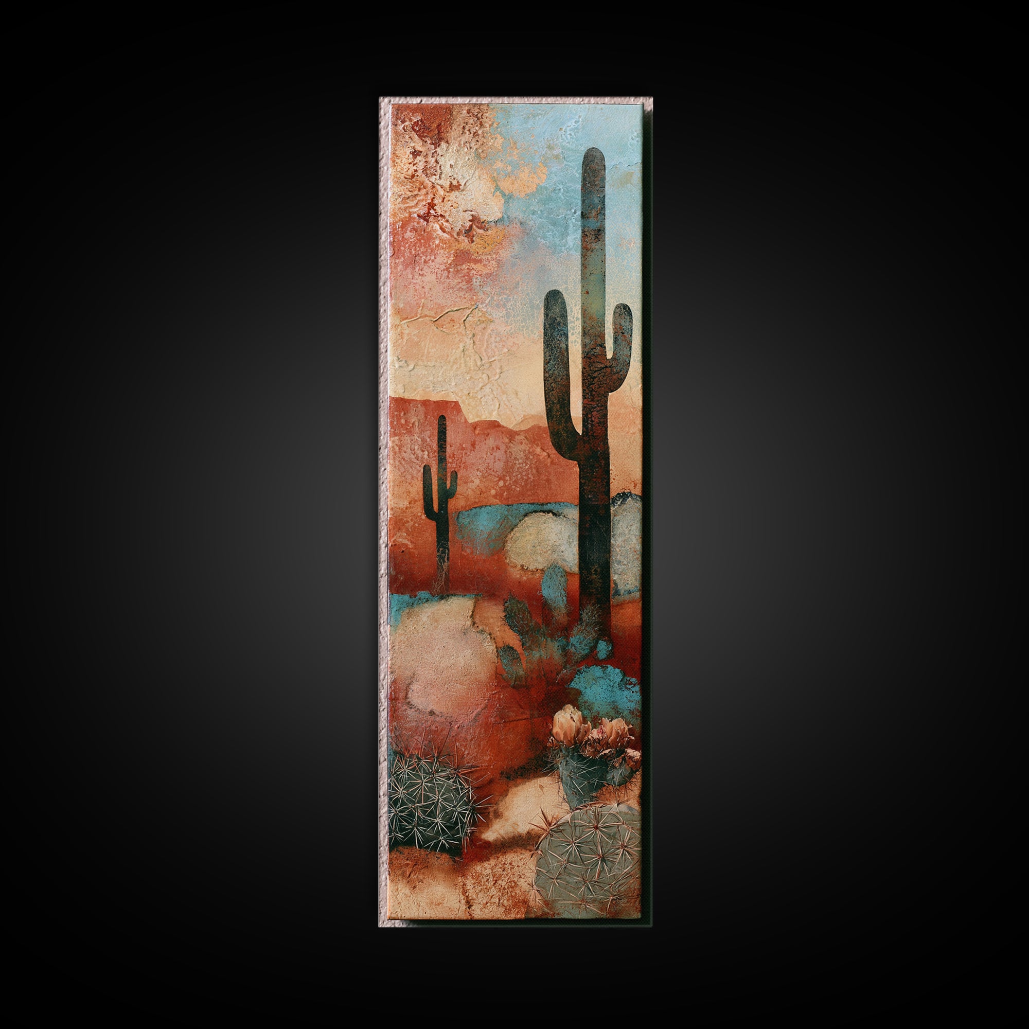 Cactus Botanical Plate Canvas Print, Desert Art, Boho Wall Art, Southwestern Decor, Oil Painting, Desert, Living Room Art, DES-1x3-44