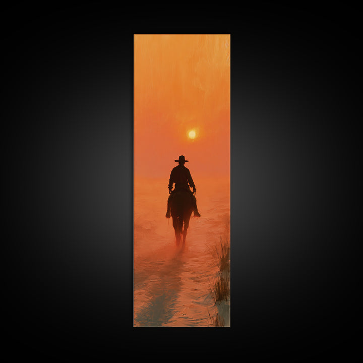 Dusty Horseback Rider at Sunset Canvas Print, Desert Art, Modern Decor, Southwestern Decor, Oil Painting, Desert, Room Decor, DES-1x3-59