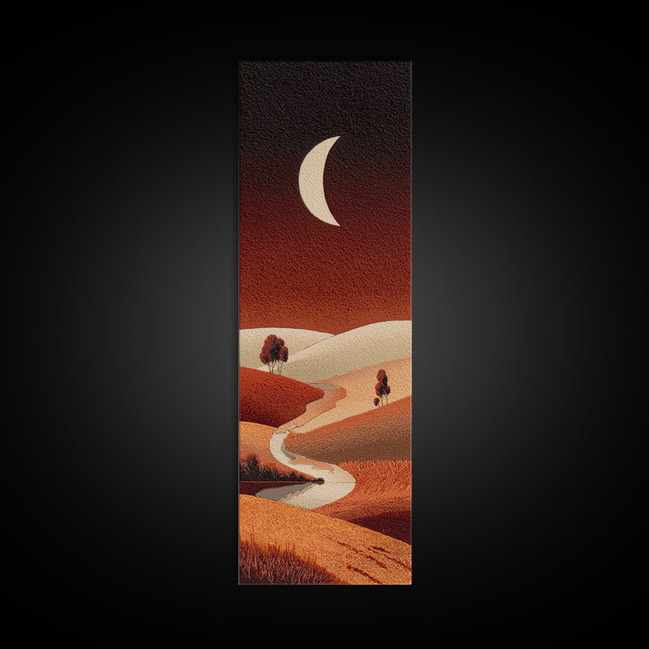 Saharan Dunes with Tiny Caravan Silhouettes Framed Canvas Print, Desert Art, Southwestern Decor, Oil Painting, Desert, DES-1x3-62