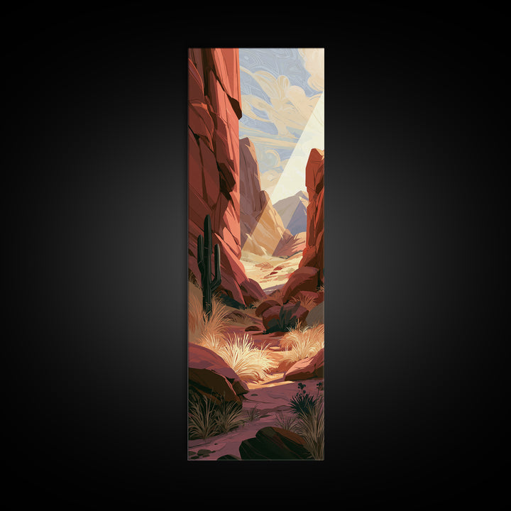 Sandstone Canyon with Dramatic Light Beam Framed Canvas Print, Desert Art, Nature Wall Art, Southwestern Decor, Desert, DES-1x3-76