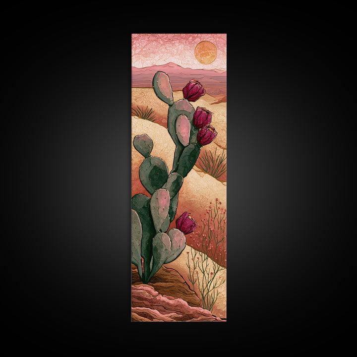 Prickly Pear Cactus Framed Canvas Print, Desert Art, Art Print, Southwestern Decor, Oil Painting, Desert, Original Painting, DES-1x3-79