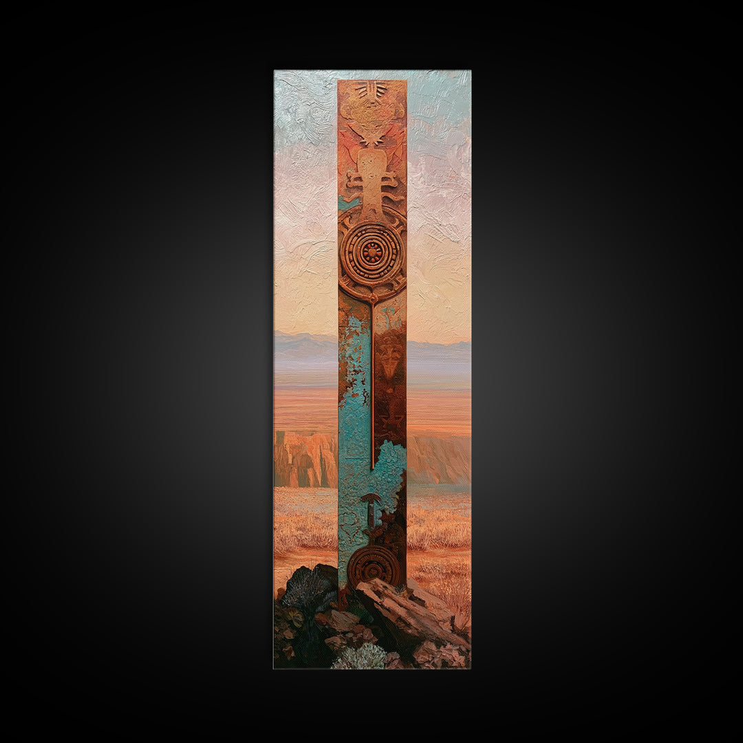 Ancient Desert Petroglyph Design Canvas Print, Desert Art, Digital Download Art, Southwestern Decor, Watercolor Art, Desert, DES-1x3-81