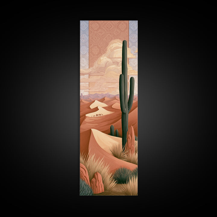 Saharan Dunes with Tiny Caravan Silhouettes Canvas Print, Desert Art, Print, Southwestern Decor, Desert, Watercolor Painting, DES-1x3-86