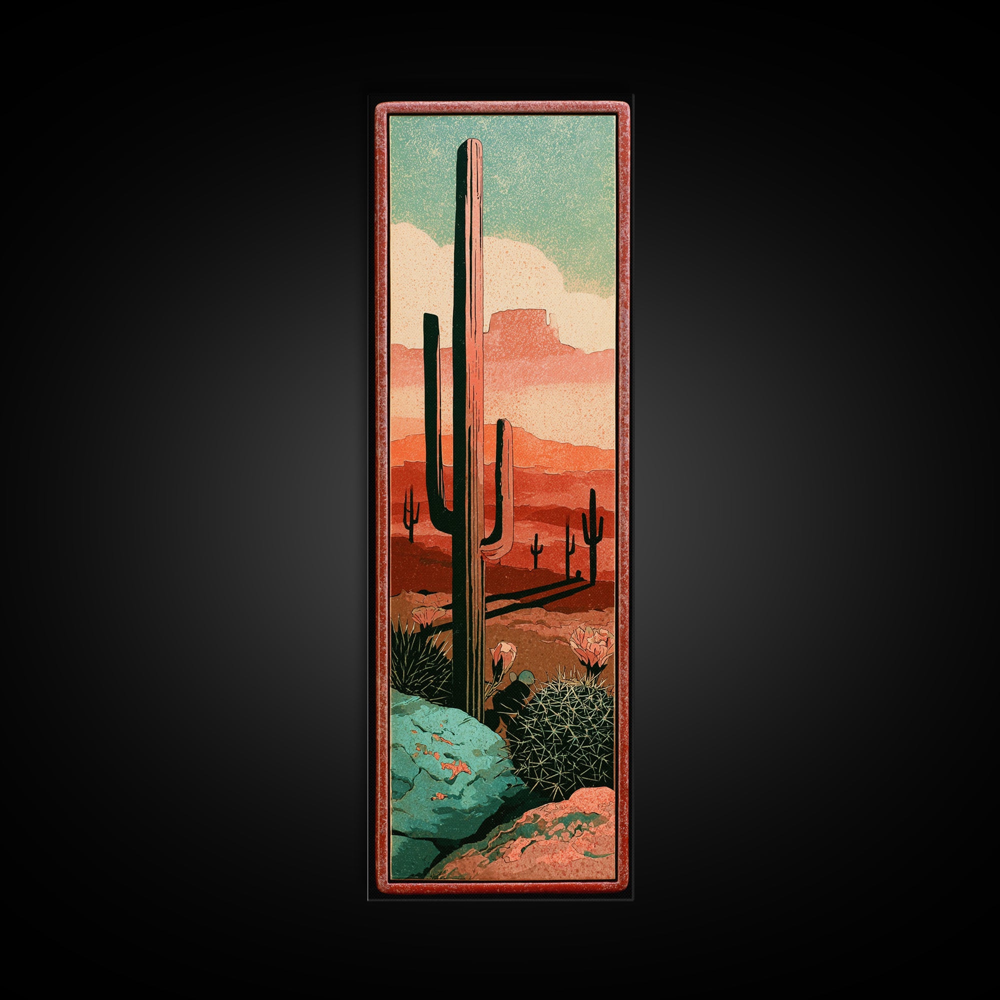Cactus Botanical Plate Framed Canvas Print, Desert Art, Fine Art Print, Southwestern Decor, Fine Art, Desert, Digital Prints, DES-1x3-92