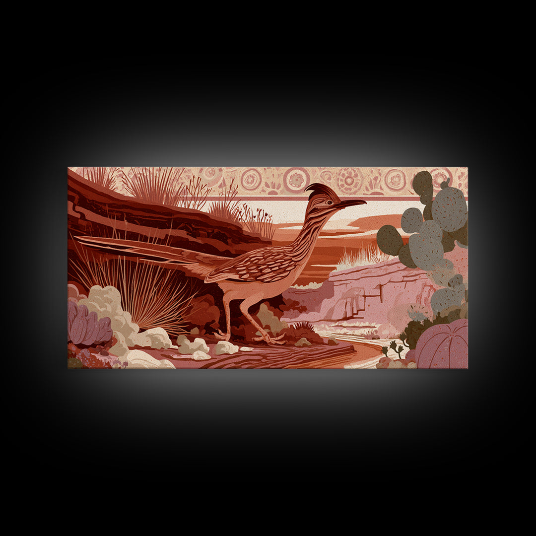 Roadrunner Bird in a Dry Wash Framed Canvas Print, Desert Art, Digital Prints, Southwestern Decor, Desert, Boho Wall Art, DES-2x1-10