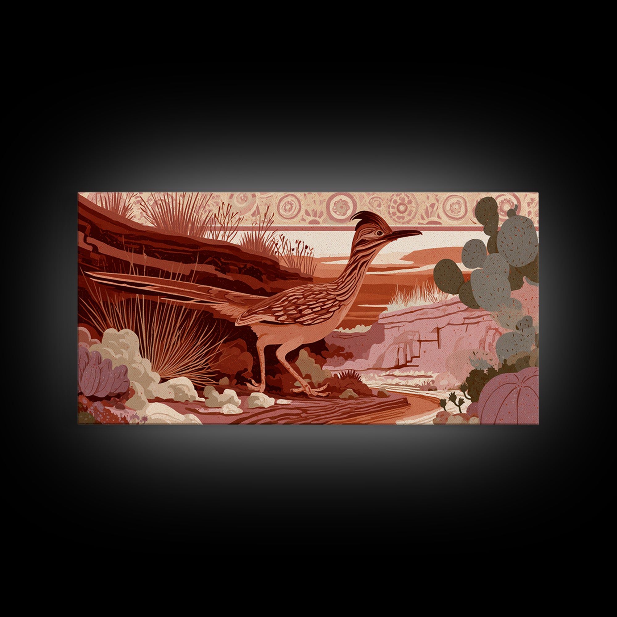 Roadrunner Bird in a Dry Wash Framed Canvas Print, Desert Art, Digital Prints, Southwestern Decor, Desert, Boho Wall Art, DES-2x1-10