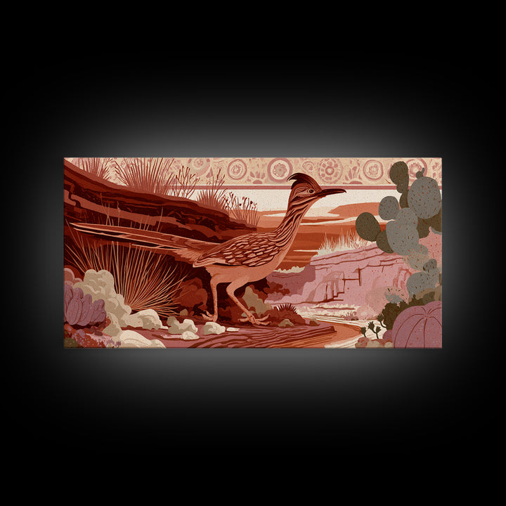 Roadrunner Bird in a Dry Wash Framed Canvas Print, Desert Art, Digital Prints, Southwestern Decor, Desert, Boho Wall Art, DES-2x1-10
